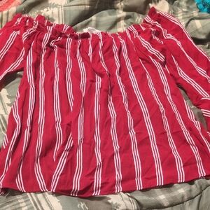 Peach Love California Striped Off-Shoulder Blouse